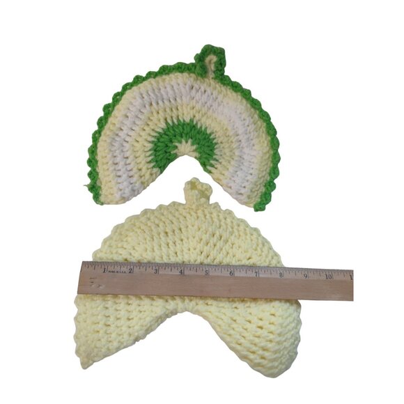 Vintage Handmade Crochet Cotton Pot Holders Set Green & Yellow Kitchen Decor Uni - Picture 2 of 7